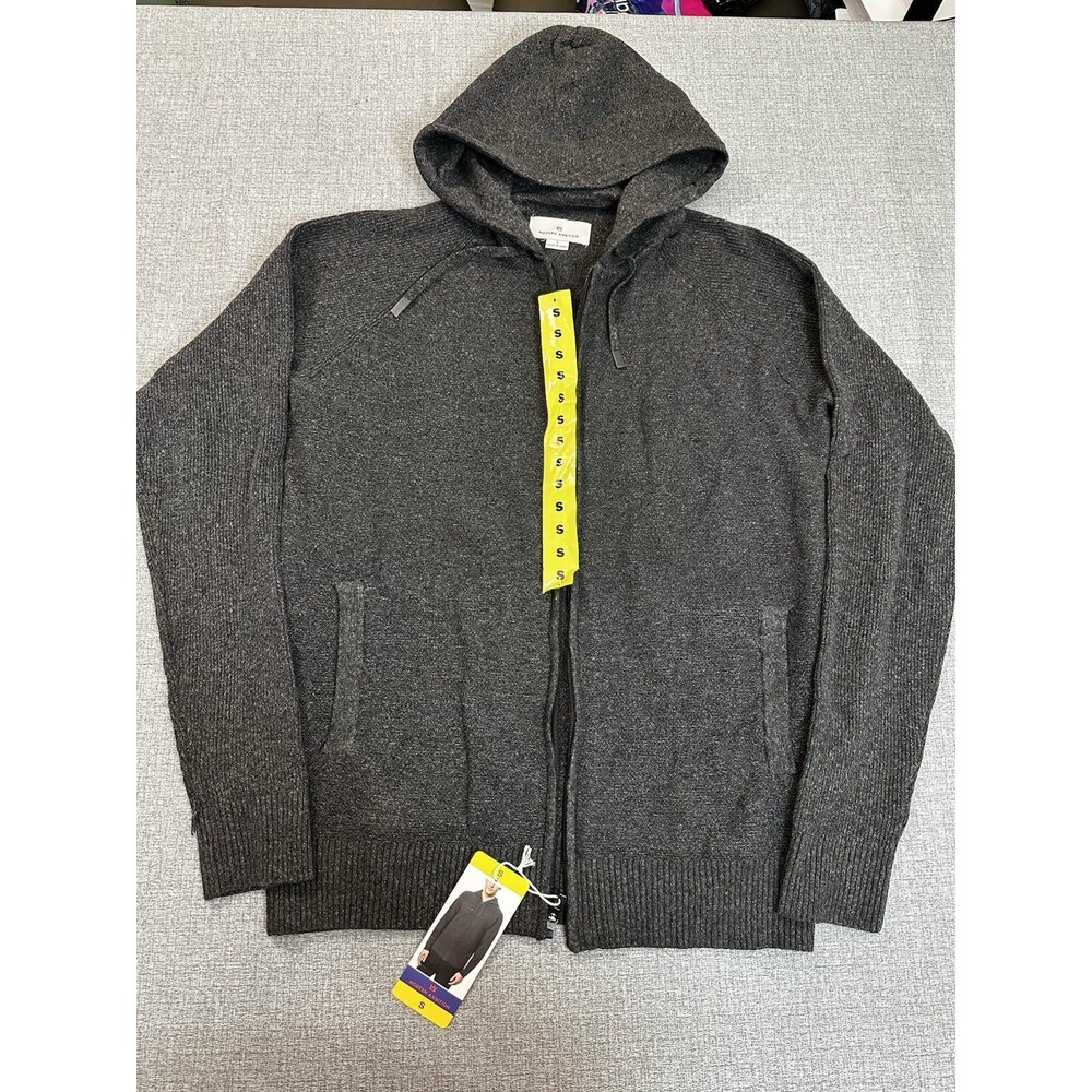 Modern Ambition Men’s Full Zip Hooded Sweater, 4‑Way Stretch, Small, Color Gray